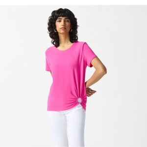 Jospeh Ribkoff Ring Detail Short Sleeve Top Woman 14 Pink Office Style 242199